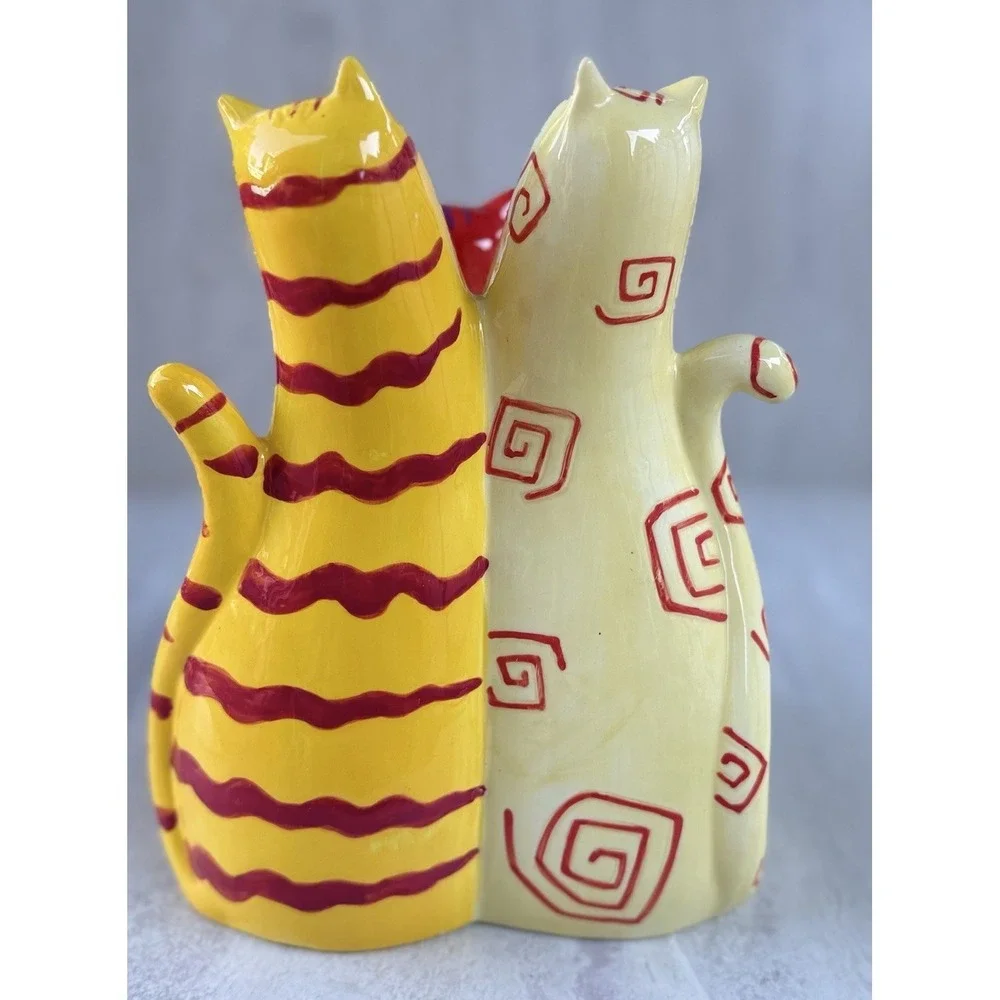 Bella Casa Whimsical Triple Cat Figurine Colorful Handpainted 9